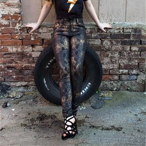 High Rise Gold and Black Snakeskin Skinny Jeans